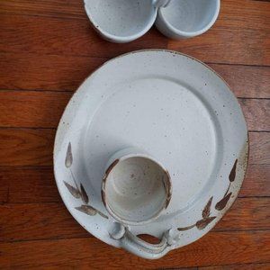 Chip and Dip plate and triple dip condiment salsa queso bowl - pottery -…